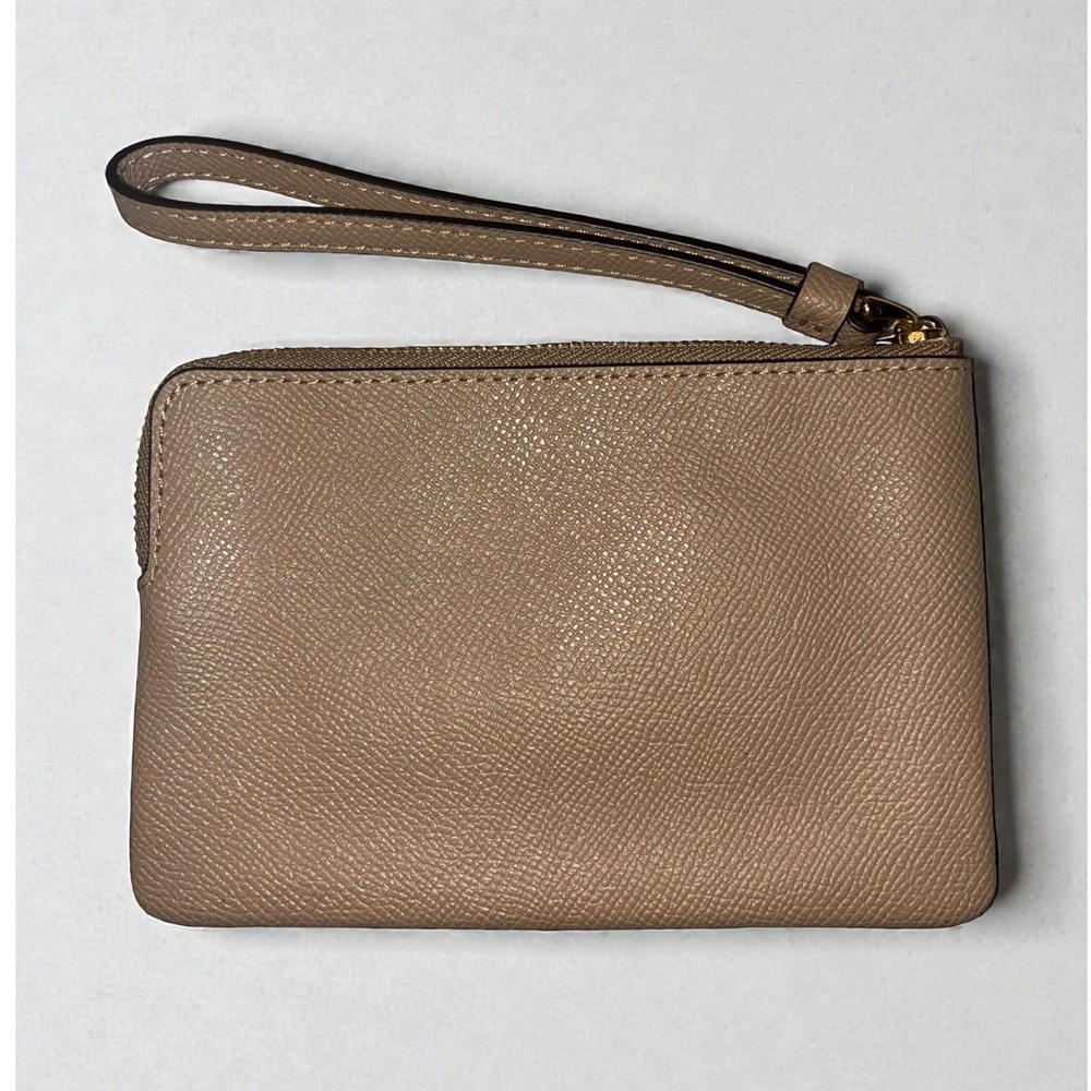 NWT Coach Corner Zip Wristlet Women Small Taupe Gold Crossgrain Leather CV396 - Picture 6 of 11